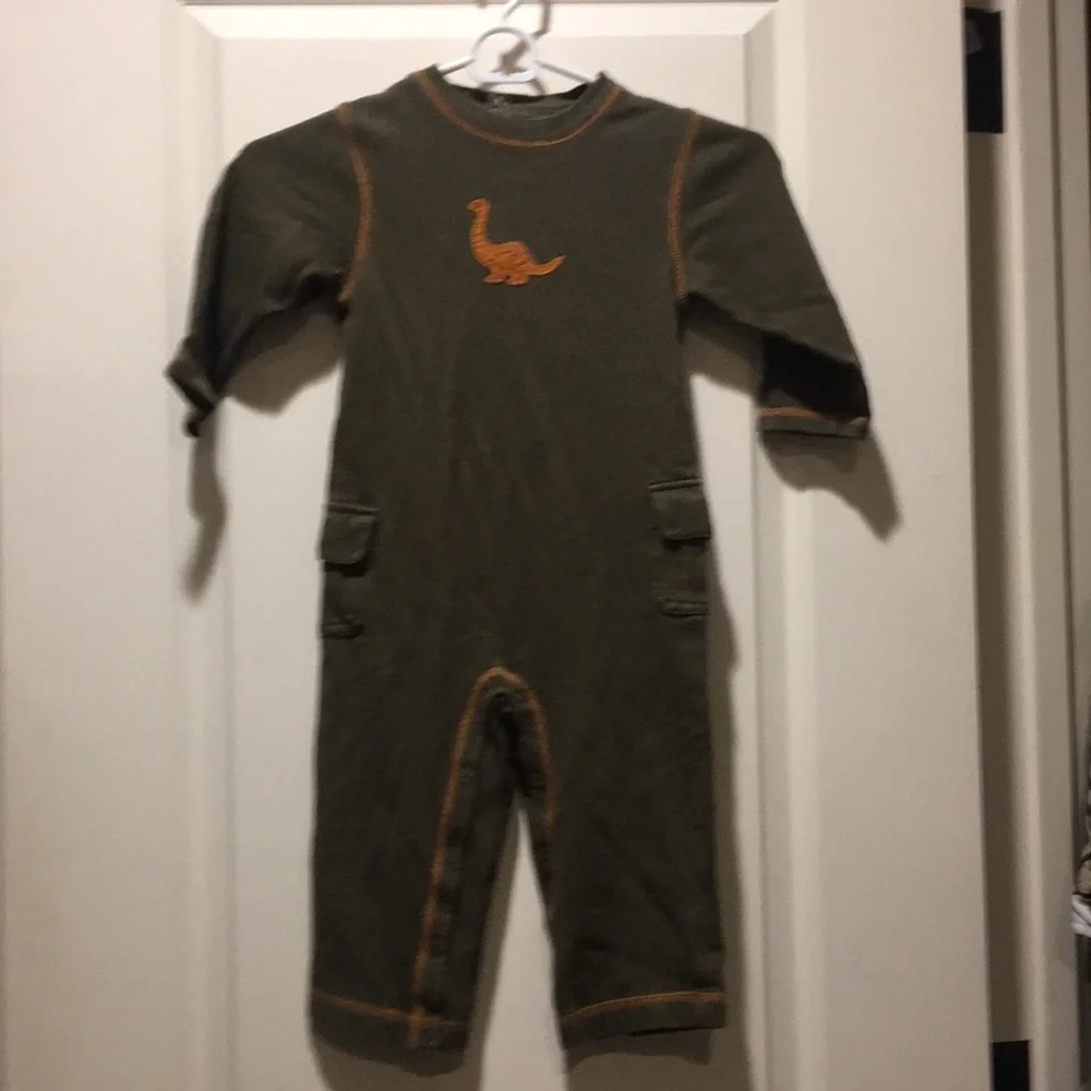 Gymboree kids dinosaur appliqué long sleeve snap 1 piece orange stitching 18-24M